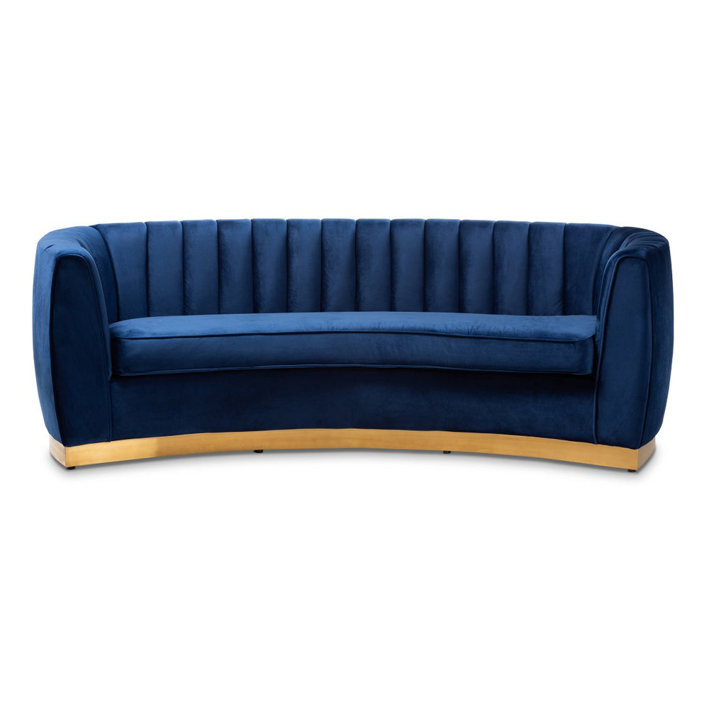 Baxton Studio Baxton Studio Milena Glam Royal Blue Velvet Sofa with Gold Base - Luxurious Comfort & Style TSF5504A-Dark Royal Blue/Gold-SF