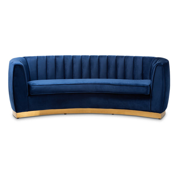 Baxton Studio Baxton Studio Milena Glam Royal Blue Velvet Sofa with Gold Base - Luxurious Comfort & Style TSF5504A-Dark Royal Blue/Gold-SF