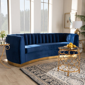 Baxton Studio Baxton Studio Milena Glam Royal Blue Velvet Sofa with Gold Base - Luxurious Comfort & Style TSF5504A-Dark Royal Blue/Gold-SF