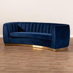 Baxton Studio Baxton Studio Milena Glam Royal Blue Velvet Sofa with Gold Base - Luxurious Comfort & Style TSF5504A-Dark Royal Blue/Gold-SF