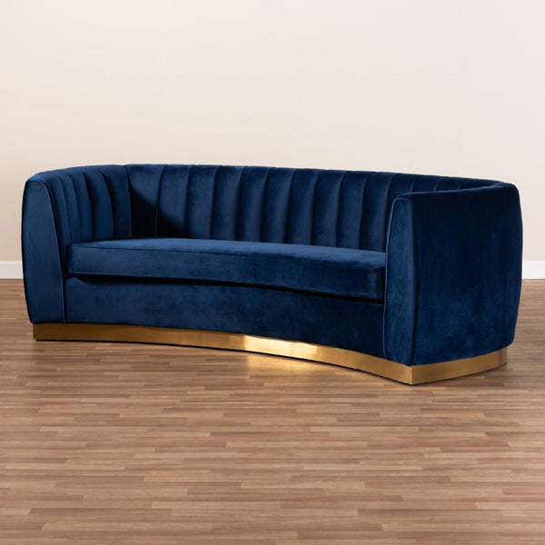 Baxton Studio Baxton Studio Milena Glam Royal Blue Velvet Sofa with Gold Base - Luxurious Comfort & Style TSF5504A-Dark Royal Blue/Gold-SF