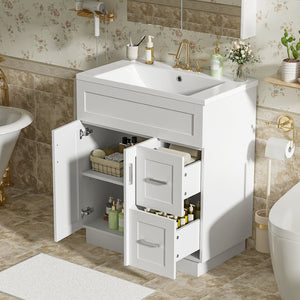 English Elm [video] 30 Inch Freestanding Bathroom Vanity with Soft Close Drawers and Resin Sink N729P396833K