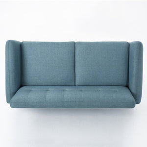 English Elm 67.25" Button Tufted Mid-century Loveseat with Rubberwood Legs for Compact Living Spaces Blue N771P371392U