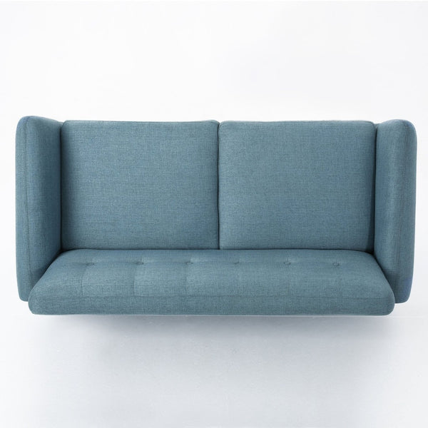 English Elm 67.25" Button Tufted Mid-century Loveseat with Rubberwood Legs for Compact Living Spaces Blue N771P371392U