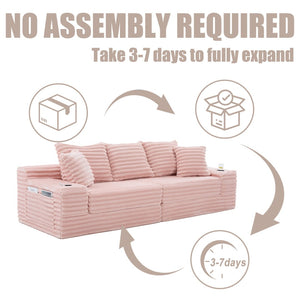 English Elm Oversized Corduroy Cloud Couch Convertible Sleeper Sofa with Memory Foam Seating Pink W395S00121