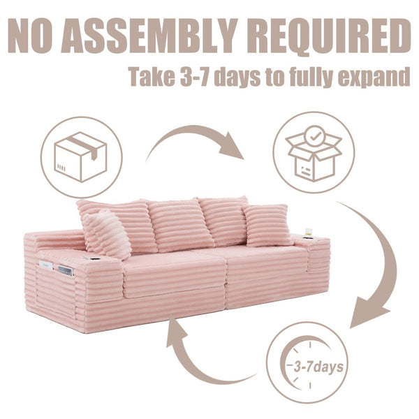 English Elm Oversized Corduroy Cloud Couch Convertible Sleeper Sofa with Memory Foam Seating Pink W395S00121
