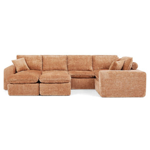 English Elm 107'' Boucle Modular Sectional with Reversible Chaise and Two Ottomans for Living Room Orange W1413S00169