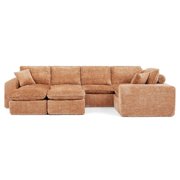English Elm 107'' Boucle Modular Sectional with Reversible Chaise and Two Ottomans for Living Room Orange W1413S00169