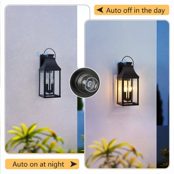 English Elm 20'' Matte Black Dual Light Outdoor Wall Lantern with Dusk to Dawn Sensor Tempered Glass W1340P456210