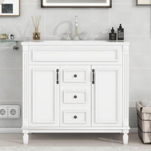 English Elm 36'' Modern Bathroom Vanity With Soft-Close Doors, Elegant Ceramic Sink, And Ample Storage Space N710P230231K
