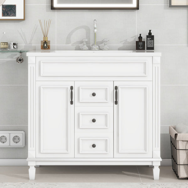 English Elm 36'' Modern Bathroom Vanity With Soft-Close Doors, Elegant Ceramic Sink, And Ample Storage Space N710P230231K