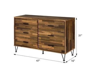 English Elm Walnut 6-Drawer Dresser with Dovetail Drawers, Smooth Metal Glides, Sleek Handles, Durable Finish B062P209034