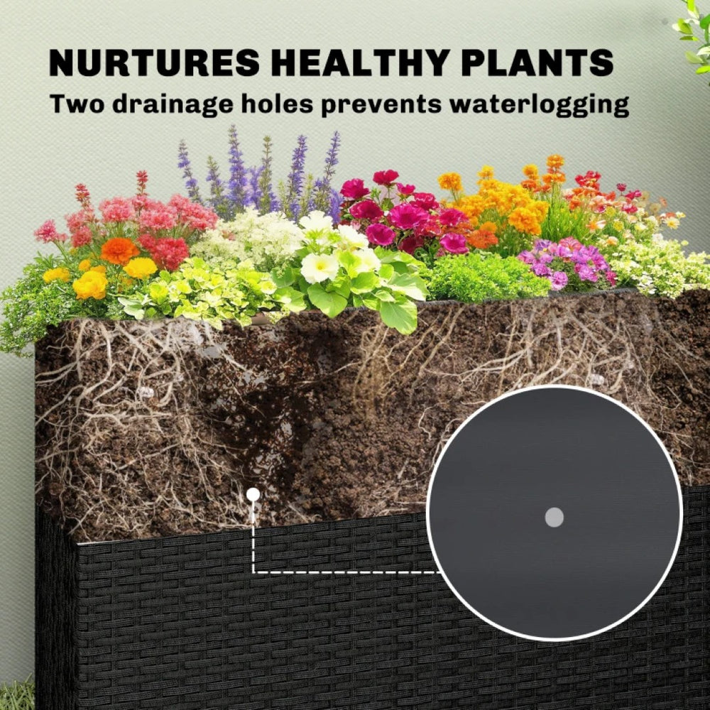 English Elm Modern Raised Planter Box with Pe Rattan Exterior and Steel Frame for Patio Herb Gardens Black T3971P476663