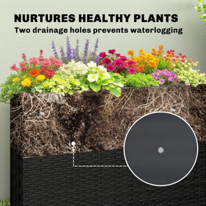 English Elm Modern Raised Planter Box with Pe Rattan Exterior and Steel Frame for Patio Herb Gardens Black T3971P476663