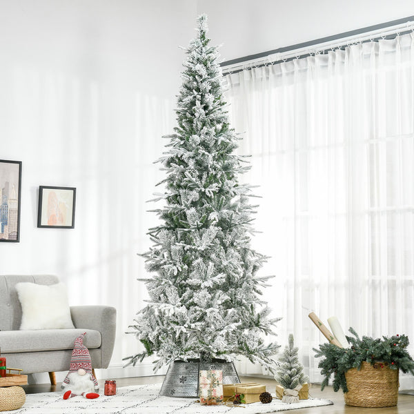 English Elm Homcom 9' Snow Flocked Artificial Christmas Tree - Realistic Branches, Quick Setup, Safe & Stunning! W2225P229088