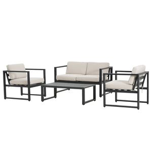 English Elm Christopher Knight Home® - NAVAN Aluminum 4-Piece Chat Set with Beige Olefin Cushions, Black Finish, Comfortable Outdoor Seating N775P243378B