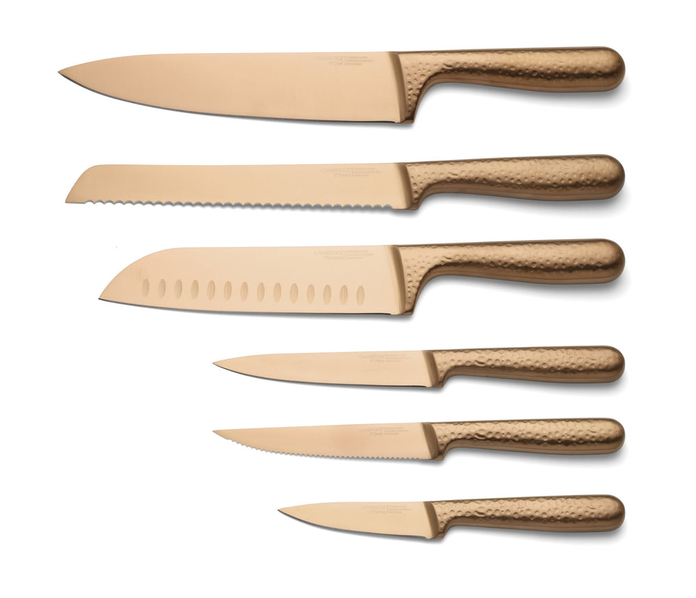 Lenox Hammered Copper Finish 12 Piece Knife Block Set with Ash Wood and Carbon Steel 92688KBCC18HDS