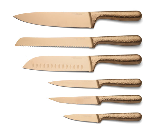 Lenox Hammered Copper Finish 12 Piece Knife Block Set with Ash Wood and Carbon Steel 92688KBCC18HDS