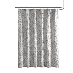 JLA Home Madison Park - Jacquard shower curtain with raised damask medallion weave on stria grey ground, 72x72, washable Silver/Silver MP70-6875