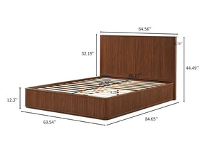 English Elm Natural Fluted Wood Platform Bed Minimalist Queen Frame with Tall Curved Headboard Walnut W5219S00001
