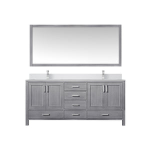 English Elm Distressed Grey Double Bath Vanity 72" W x 22" D with Scratch-Resistant Marble Top, Faucet & Mirror B2731S01024