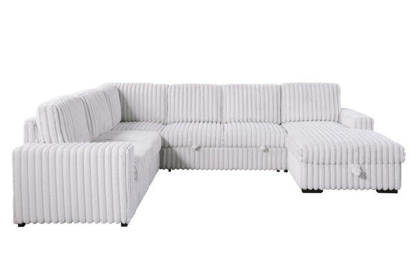 English Elm 102 Inch Linen Modular Sectional Sofa with Hidden Storage and Cloud Cushion Comfort Grayish,White W1099S00176