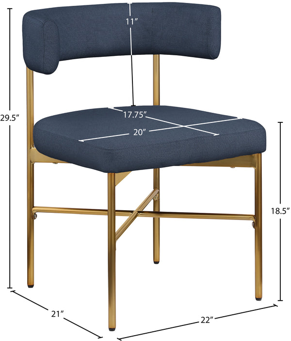 Rivage Deep Navy Durable Linen Textured Fabric Dining Chair 926Navy-C Meridian Furniture