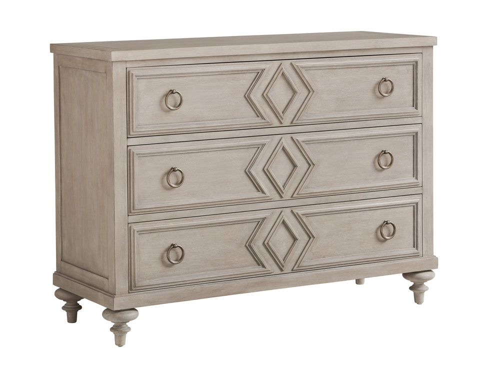 Lexington Barclay Butera Viewpoint Elegant 3-drawer Dresser With Decorative Diamond Overlays And Timeless Bun Feet Design Dune  926-221