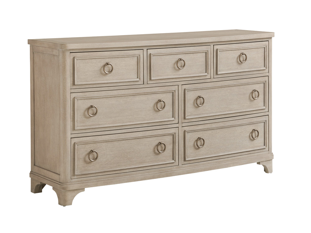 Lexington Barclay Butera Walker Seven Drawer Dresser - Elegant Bowfront Design With Raised Moldings For Stylish Storage Dune  926-233