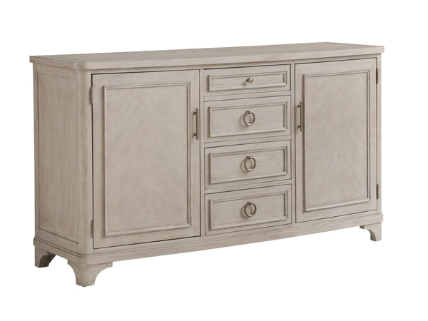 Lexington Barclay Butera Broad Beach Buffet - Elegant Herringbone Design With Adjustable Shelves And Felt-lined Drawers Dune  926-852