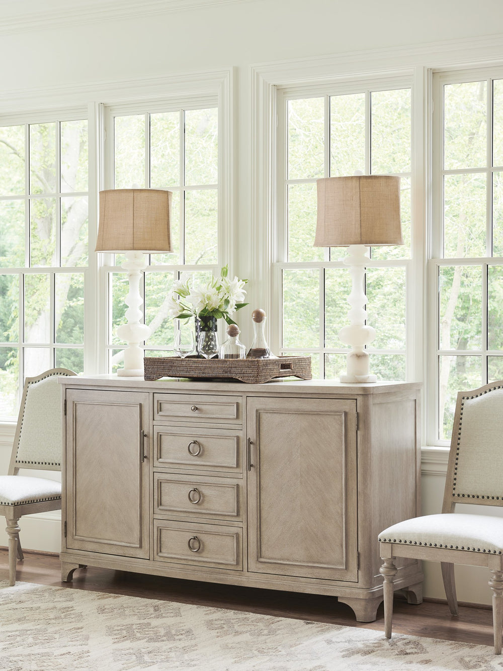 Lexington Barclay Butera Broad Beach Buffet - Elegant Herringbone Design With Adjustable Shelves And Felt-lined Drawers Dune  926-852