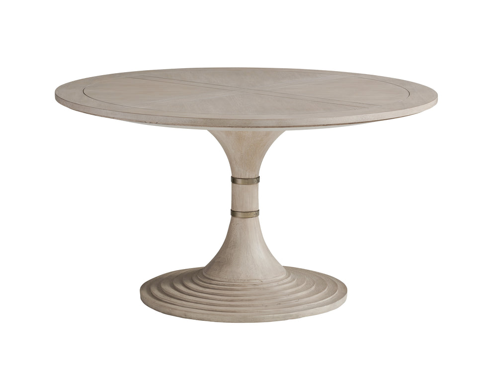 Lexington Barclay Butera Topanga Elegant Round Dining Table - Hourglass Design With Metal Accents For Stylish Gatherings Dune  926-870c