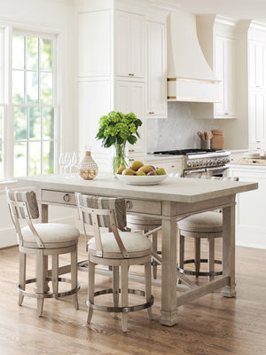 Lexington Barclay Butera Seaboard Bistro Table – Chic Cast Concrete Top, Elegant Metal Cross-stretcher, And Stylish Storage Dune  926-873c