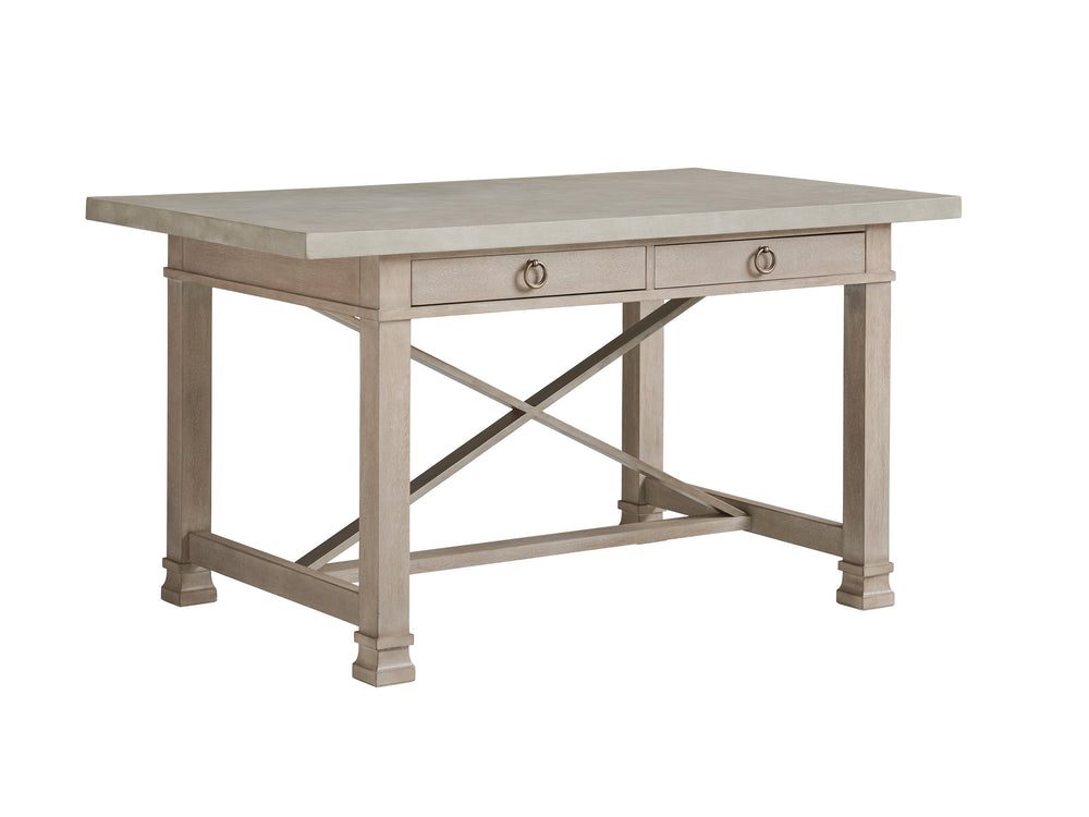 Lexington Barclay Butera Seaboard Bistro Table – Chic Cast Concrete Top, Elegant Metal Cross-stretcher, And Stylish Storage Dune  926-873c
