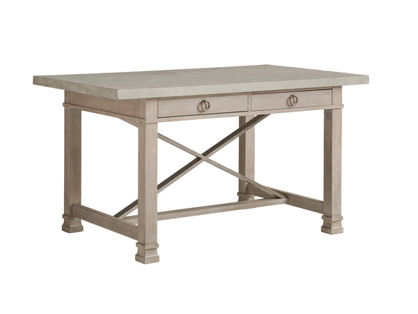Lexington Barclay Butera Seaboard Bistro Table – Chic Cast Concrete Top, Elegant Metal Cross-stretcher, And Stylish Storage Dune  926-873c