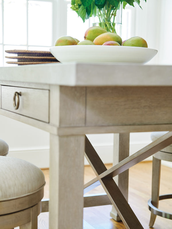 Lexington Barclay Butera Seaboard Bistro Table – Chic Cast Concrete Top, Elegant Metal Cross-stretcher, And Stylish Storage Dune  926-873c