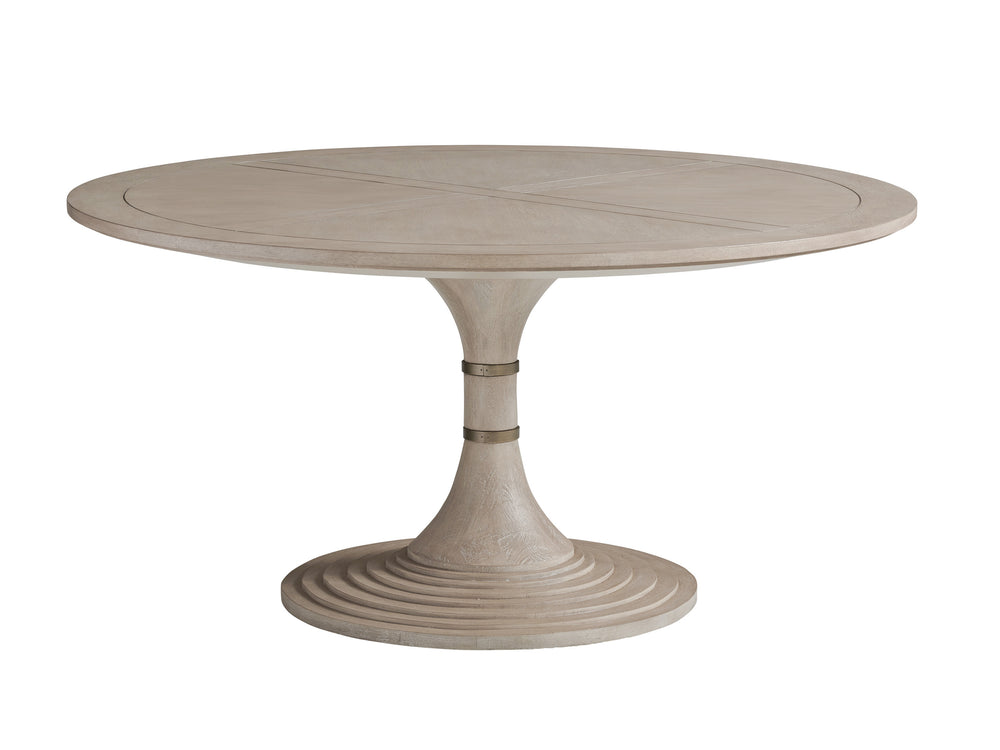 Lexington Barclay Butera Kingsport Round Dining Table - Elegant Hourglass Design With Metal Accents For Casual Dining Style Dune  926-875c