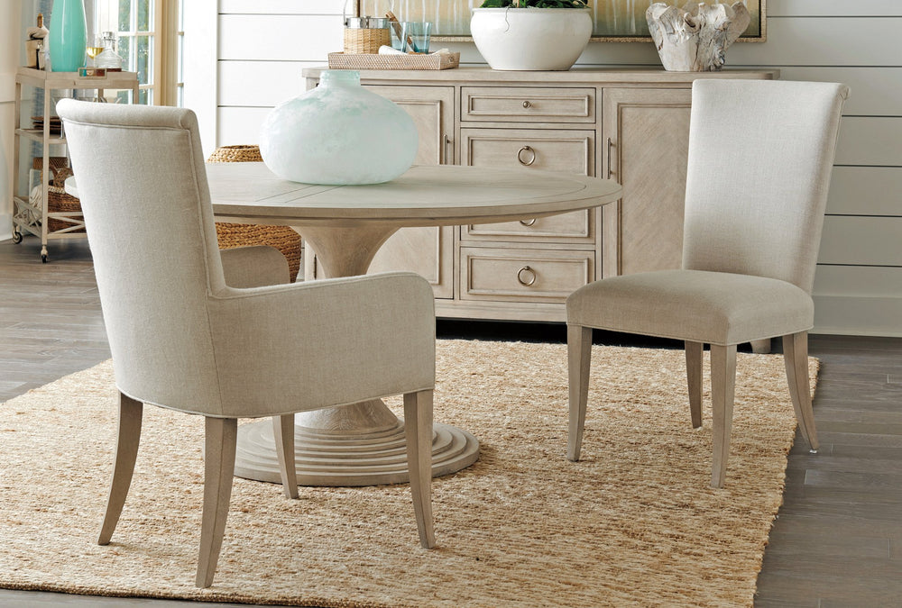 Lexington Barclay Butera Serra Upholstered Arm Chair - Elegant Design With Flared Saber Legs, Natural Linen Comfort, Chic Style Dune  926-883-01
