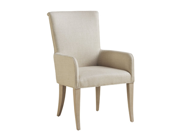 Lexington Barclay Butera Serra Upholstered Arm Chair - Elegant Design With Flared Saber Legs, Natural Linen Comfort, Chic Style Dune  926-883-01