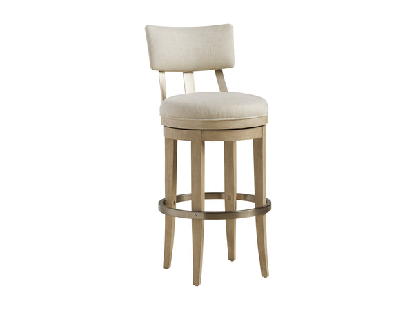 Lexington Barclay Butera Cliffside Swivel Bar Stool - Elegant Upholstered Design With Decorative Metal Back And Soft Linen Dune  926-896-01