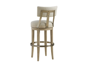 Lexington Barclay Butera Cliffside Swivel Bar Stool - Elegant Upholstered Design With Decorative Metal Back And Soft Linen Dune  926-896-01