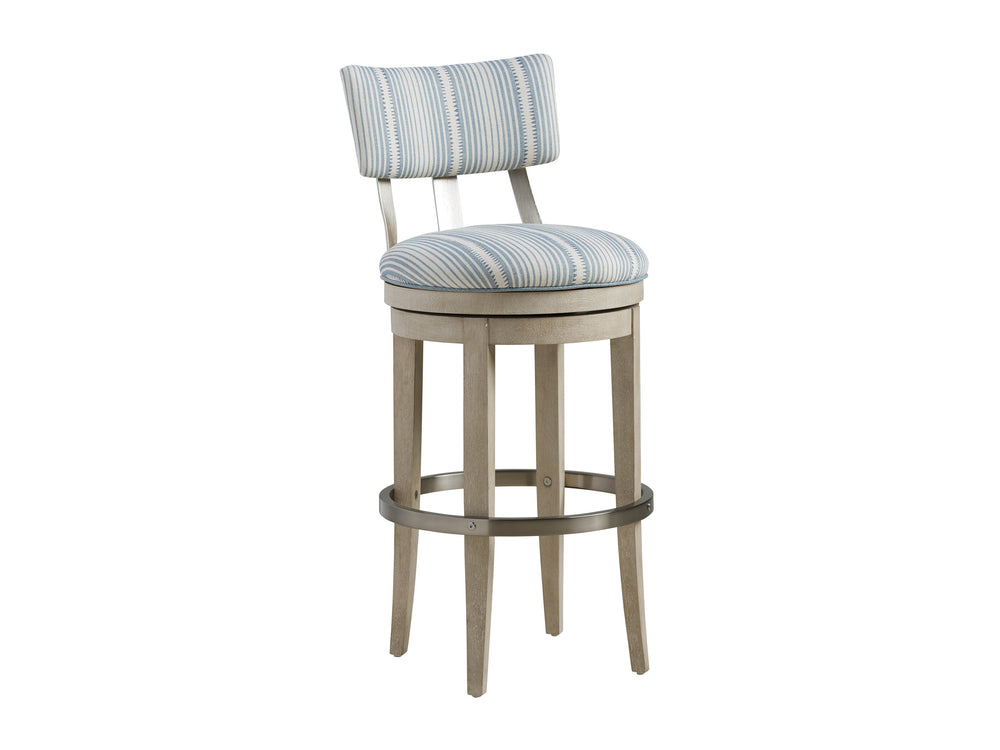 Lexington Barclay Butera Cliffside Swivel Bar Stool - Elegant Upholstered Design With Decorative Metal Back And Soft Linen Dune  926-896-40
