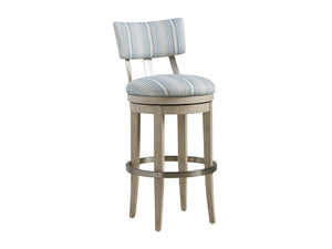 Lexington Barclay Butera Cliffside Swivel Bar Stool - Elegant Upholstered Design With Decorative Metal Back And Soft Linen Dune  926-896-40