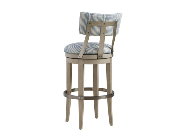 Lexington Barclay Butera Cliffside Swivel Bar Stool - Elegant Upholstered Design With Decorative Metal Back And Soft Linen Dune  926-896-40