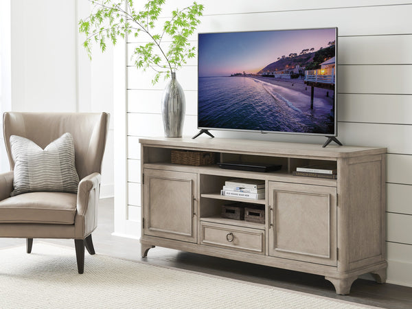Lexington Barclay Butera Rocky Oaks Media Console - Elegant Storage Solution With Sound Bar Compartment And Adjustable Shelves Dune  926-907