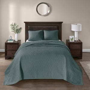 JLA Home Madison Park - 3 Reversible Bedspread Set with Quilted Stitch Texture, Oversized Elegant Drape & Antimicrobial Freshness Balsam Green MP13-8480