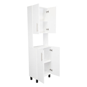 English Elm Linden 76.8" Tall Two Double Door Kitchen Pantry with Hutch, 5 Shelves, Microwave Nook, White B200P286966