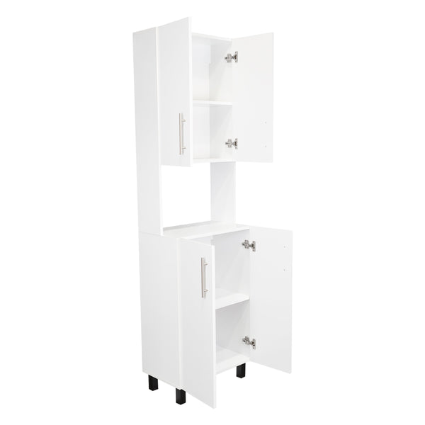 English Elm Linden 76.8" Tall Two Double Door Kitchen Pantry with Hutch, 5 Shelves, Microwave Nook, White B200P286966