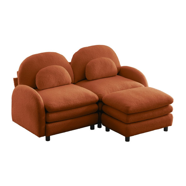 English Elm Teddy Fleece Modular Loveseat with Ottoman Curved Sculptural Sofa for Living Room Orange W5656S00093
