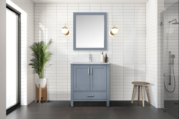 English Elm Dark Grey 30 in Bath Vanity with White Quartz Top, Soft-Close Drawers, Mirror Included, Durable Finish B2731S00674